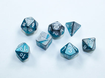 Chessex - Gemini Mini-hedral Steel-Teal/white 7-Die Set
