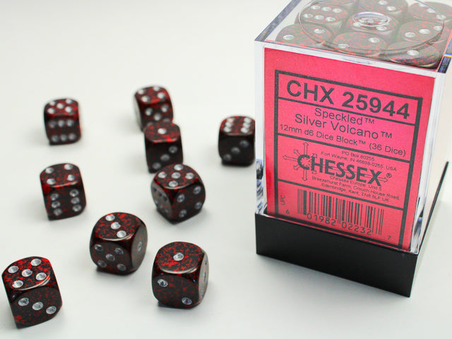 Chessex Speckled Silver Volcano 12mm d6 Dice Block (36 Dice)