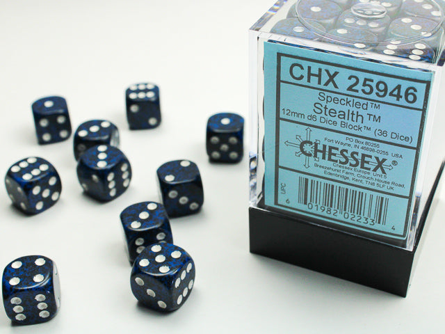 Chessex Speckled Stealth 12mm d6 Dice Block (36 Dice)