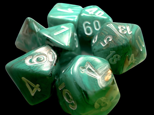 Chessex - Marble Mini-hedral Oxi-Copper/white 7-Die Set