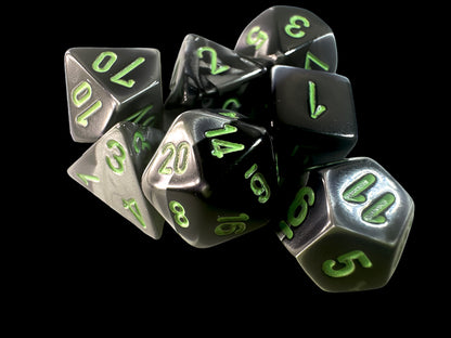 Chessex - Gemini Mini-hedral Black-Grey/green 7-Die Set