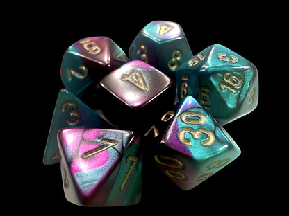 Chessex - Gemini Mini-hedral Purple-Teal/gold 7-Die Set
