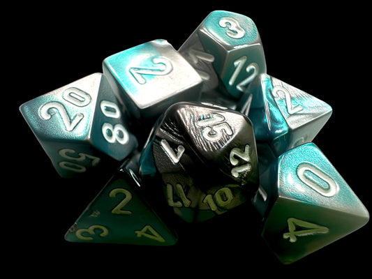 Chessex - Gemini Mini-hedral Steel-Teal/white 7-Die Set
