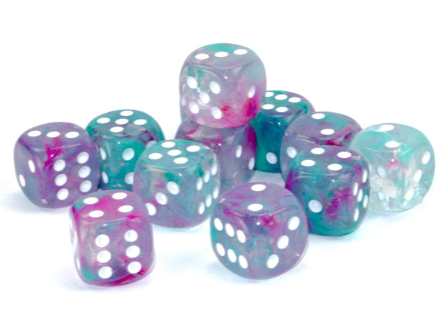 Chessex -  Nebula Wisteria/white Luminary 16mm d6 Dice Block (12 dice)