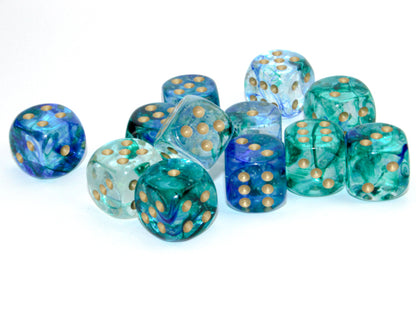 Chessex -   Nebula Oceanic/gold Luminary 16mm d6 Dice Block (12 dice)