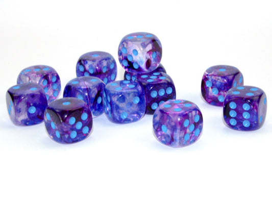 Chessex - Nebula Nocturnal/blue Luminary 16mm d6 Dice Block (12 dice)