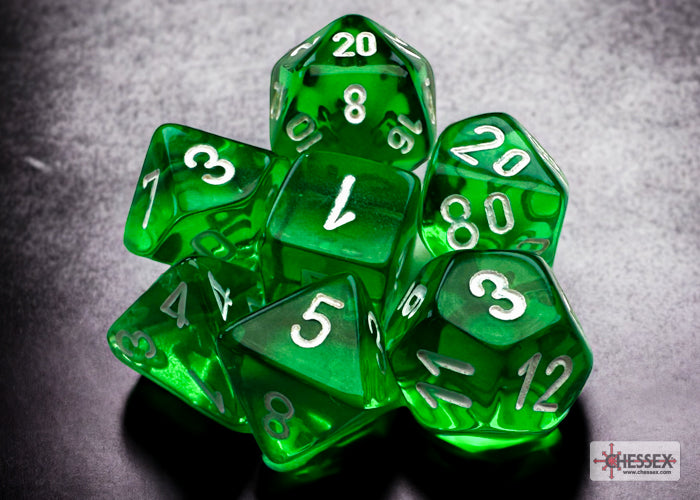 Chessex - Translucent Mini-hedral Green/white 7-Die Set