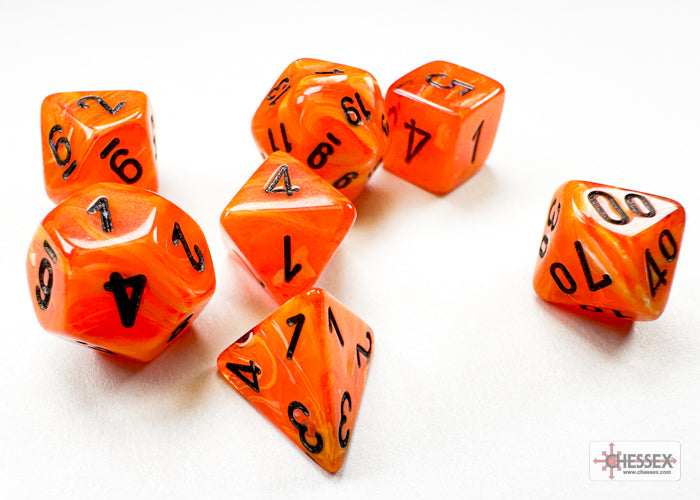 Chessex - Vortex Mini-hedral Orange/black 7-Die Set