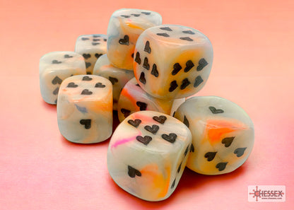 Heart Festive Circus/black w/pips 16mm d6 Dice Block (12 dice)