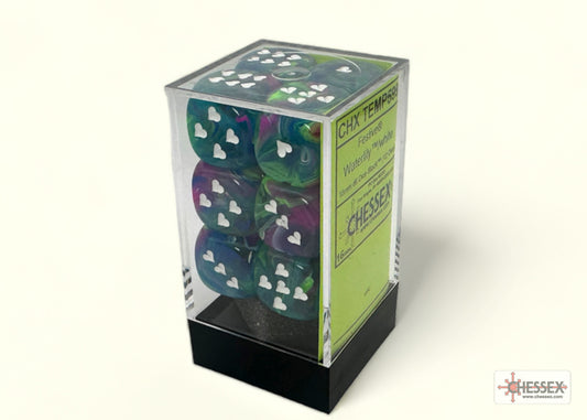 Heart Festive Waterlily/white w/pips 16mm d6 Dice Block (12 dice)