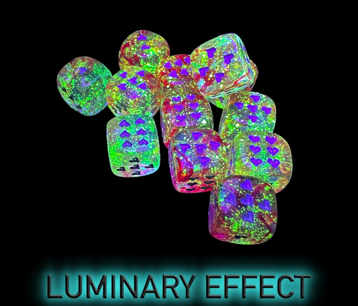 Heart Nebula Red/silver w/pips Luminary 16mm d6 Dice Block (12 dice)