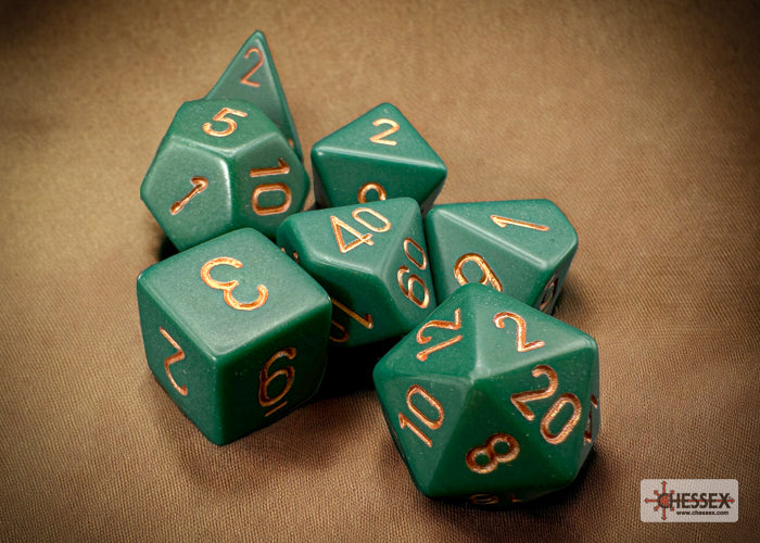 Chessex - Opaque Dusty Green/copper Polyhedral 7-Dice Set