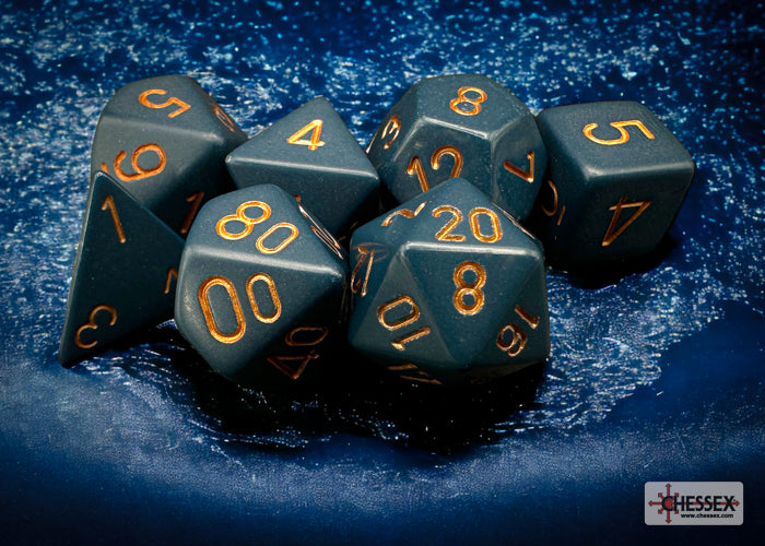 Chessex - Opaque Dusty Blue/copper Polyhedral 7-Dice Set