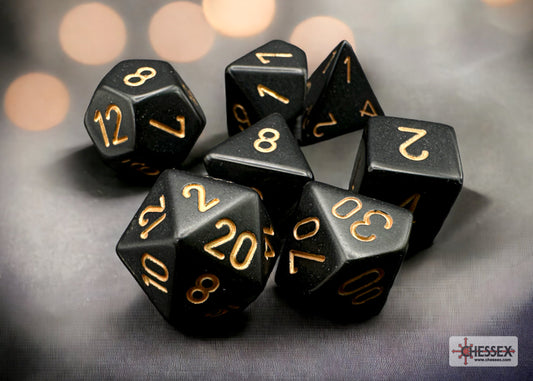 Chessex - Opaque Black/gold Polyhedral 7-Dice Set