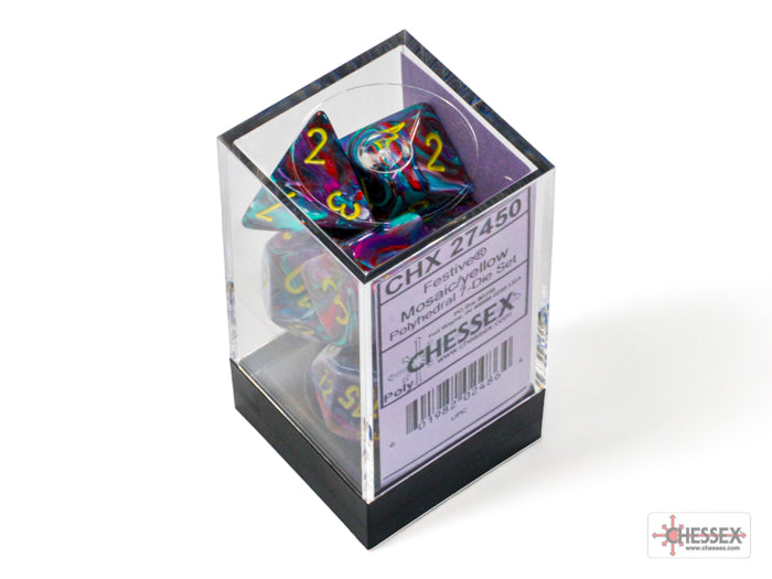 Chessex Festive Mosaic/yellow Polyhedral 7-Dice Set