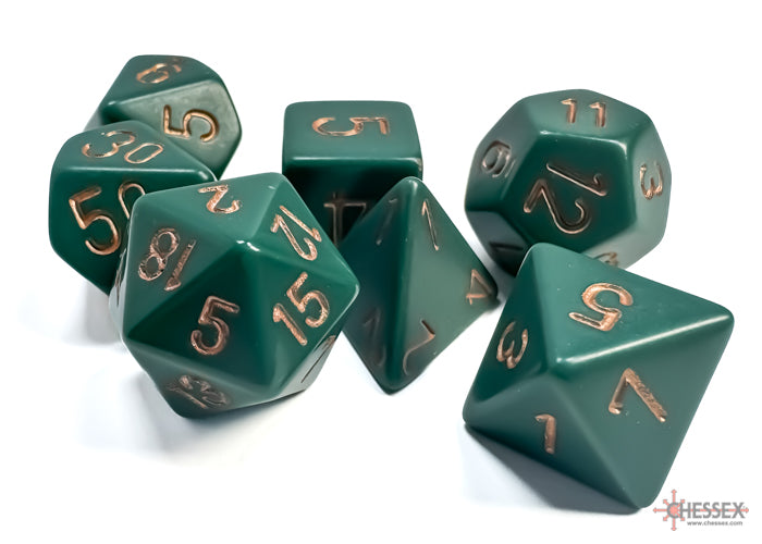 Chessex - Opaque Dusty Green/copper Polyhedral 7-Dice Set