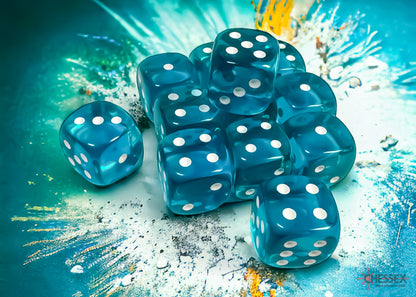 Chessex - Translucent Teal/white 16mm d6 Dice Block (12 dice)
