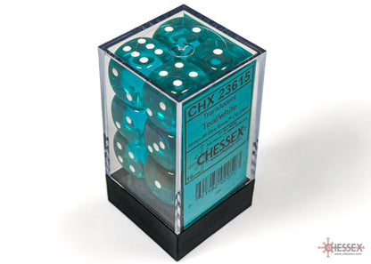 Chessex - Translucent Teal/white 16mm d6 Dice Block (12 dice)