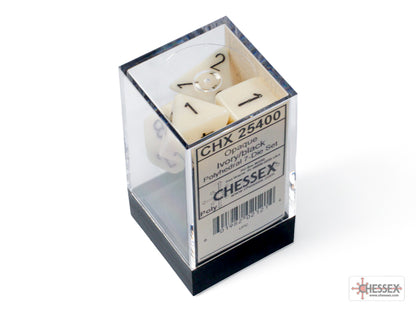 Chessex - Opaque Ivory/black Polyhedral 7-Dice Set