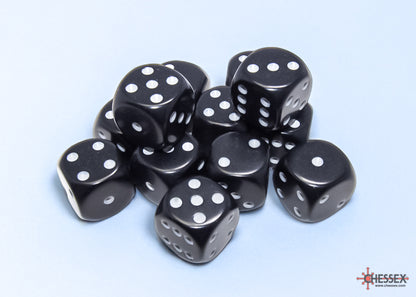 Chessex - Opaque Black/white 16mm d6 Dice Block (12 dice)