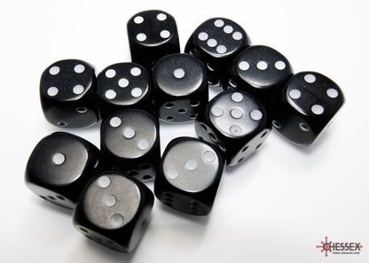 Chessex - Opaque Black/white 16mm d6 Dice Block (12 dice)