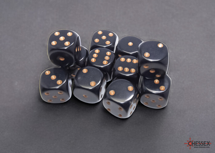 Chessex -  Opaque Black/gold 16mm d6 Dice Block (12 dice)
