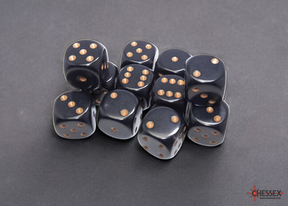 Chessex -  Opaque Black/gold 16mm d6 Dice Block (12 dice)