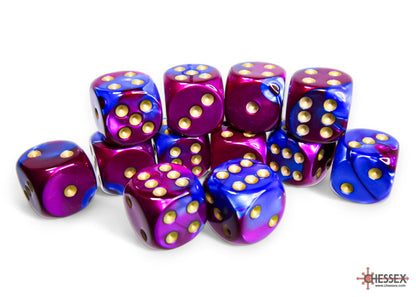 Chessex - Gemini Blue-Purple/gold 16mm d6 Dice Block (12 dice)