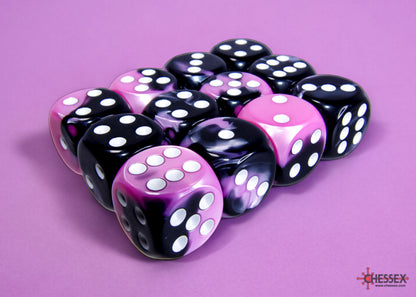 Chessex - Gemini Black-Pink/white 16mm d6 Dice Block (12 dice)