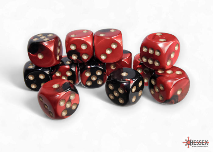 Chessex - Gemini Black-Red/gold 16mm d6 Dice Block (12 dice)