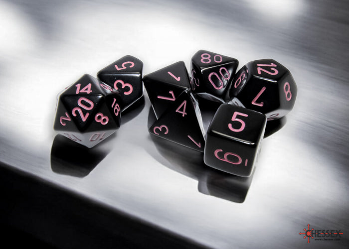 Chessex - Opaque Black/pink Polyhedral 7-Dice Set