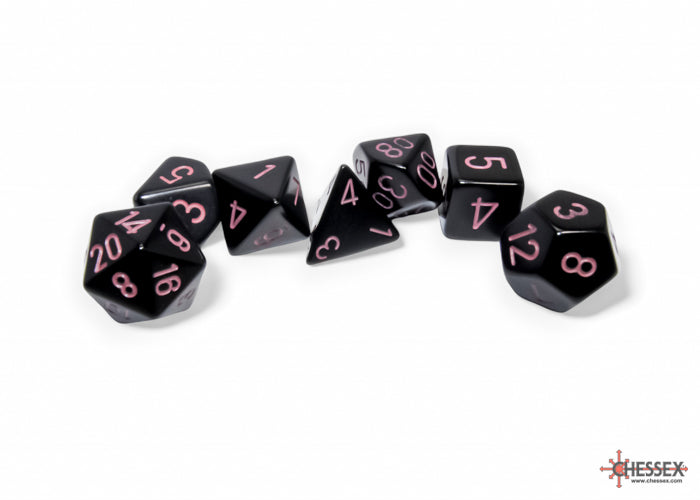 Chessex - Opaque Black/pink Polyhedral 7-Dice Set