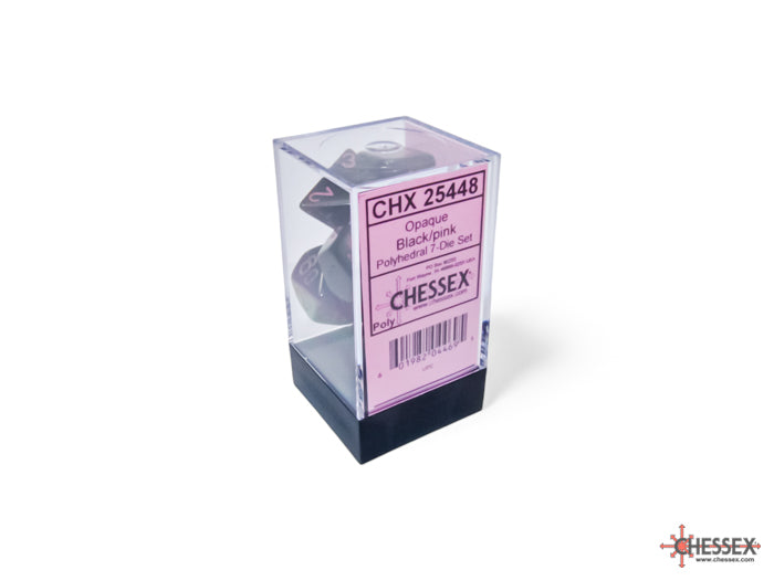 Chessex - Opaque Black/pink Polyhedral 7-Dice Set