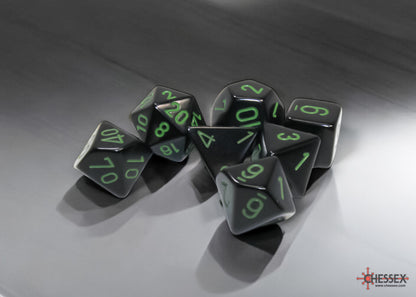 Chessex - Opaque Black/green Polyhedral 7-Dice Set