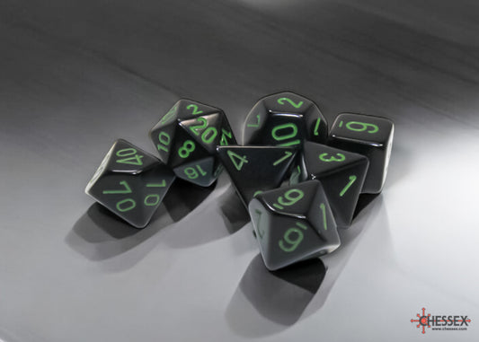 Chessex - Opaque Black/green Polyhedral 7-Dice Set