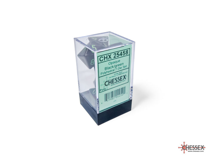 Chessex - Opaque Black/green Polyhedral 7-Dice Set