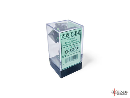 Chessex - Opaque Black/green Polyhedral 7-Dice Set