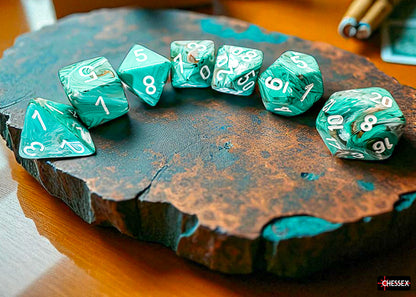 Chessex - Marble Mega-hedral Oxi-Copper/white 7-Die Set