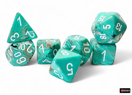 Chessex - Marble Mega-hedral Oxi-Copper/white 7-Die Set