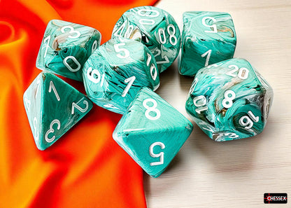 Chessex - Marble Mega-hedral Oxi-Copper/white 7-Die Set