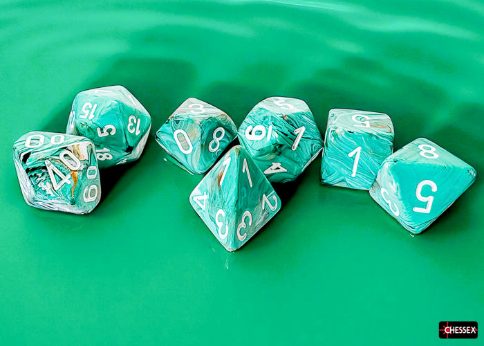 Chessex - Marble Mega-hedral Oxi-Copper/white 7-Die Set