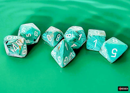 Chessex - Marble Mega-hedral Oxi-Copper/white 7-Die Set