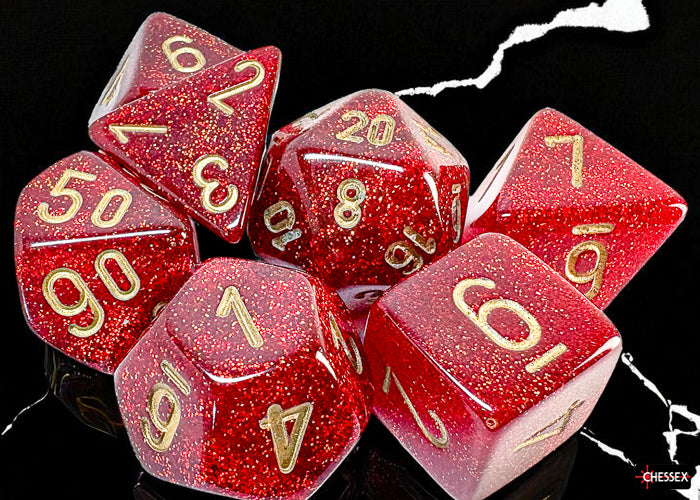 Chessex - Glitter Mega-hedral Ruby/gold 7-Die Set