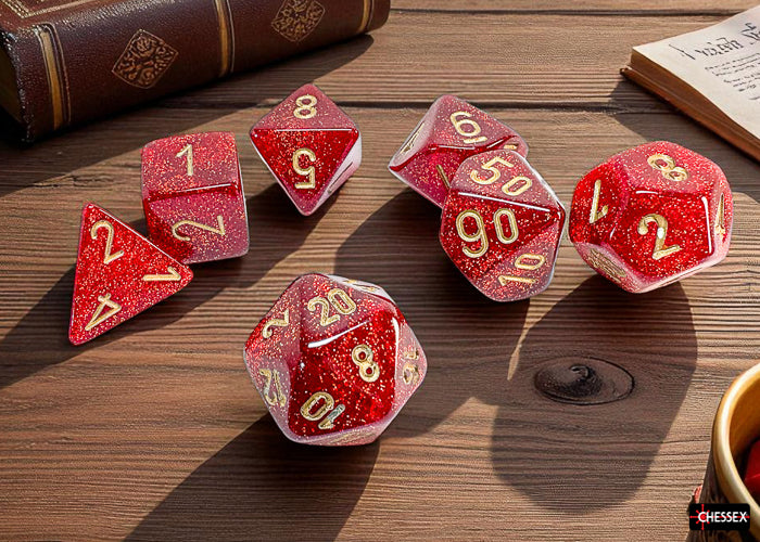 Chessex - Glitter Mega-hedral Ruby/gold 7-Die Set