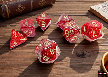 Chessex - Glitter Mega-hedral Ruby/gold 7-Die Set
