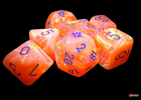 Chessex - Festive Mega-hedral Dahlia/white Luminary 7-Die Set