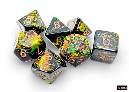 Chessex - Brush Deep Forest/black w/ gold pips 7-Die Set Polyhedral Dice Set