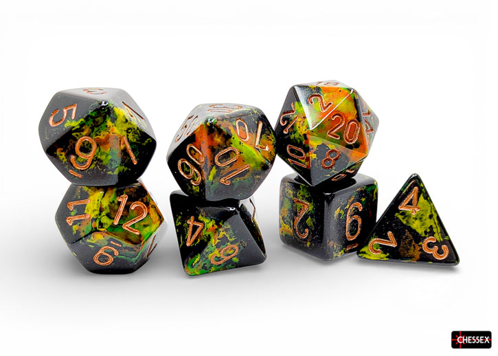 Chessex - Brush Deep Forest/black w/ gold pips 7-Die Set Polyhedral Dice Set