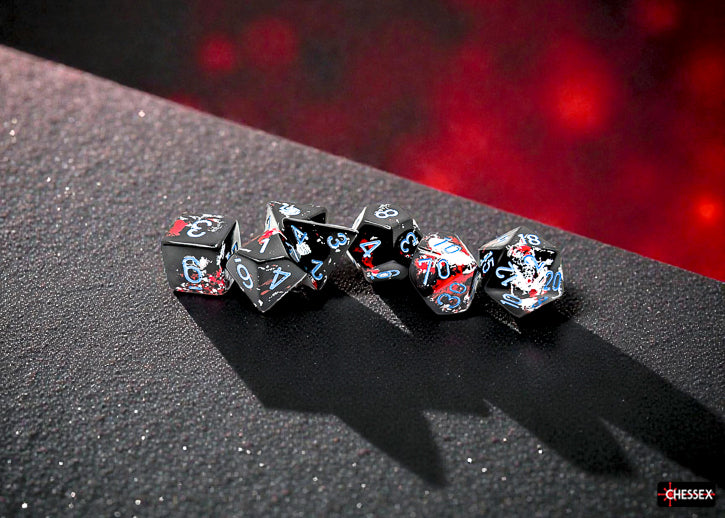 Chessex - Brush Dark Side/black w/ blue pips 7-Die Set Polyhedral Dice Set