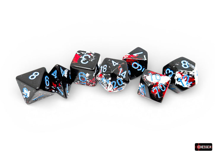 Chessex - Brush Dark Side/black w/ blue pips 7-Die Set Polyhedral Dice Set
